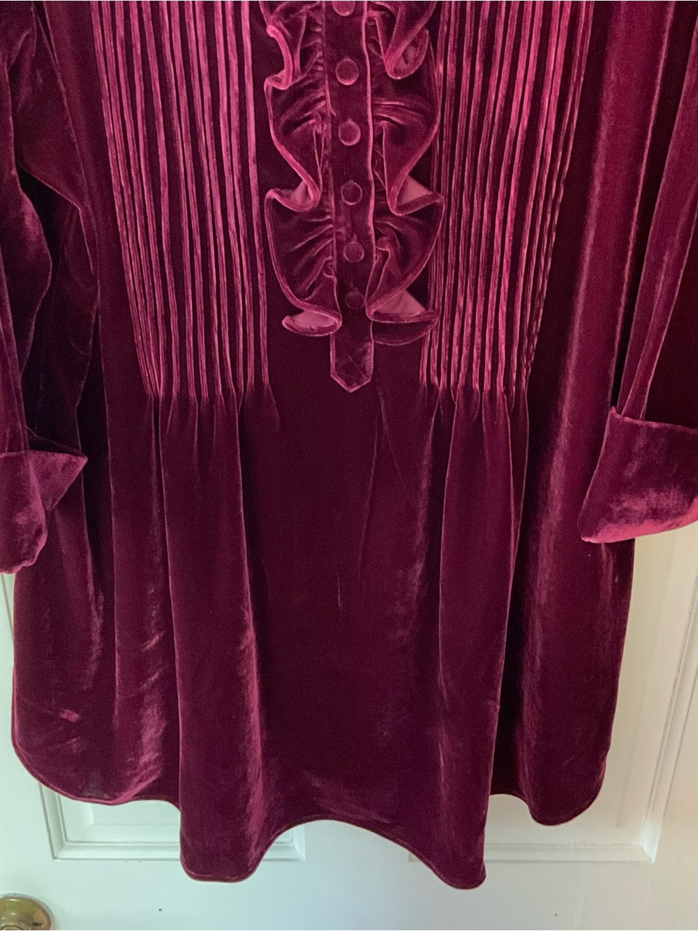 Soft Surroundings Verona Tunic Top Velvet Burgundy Red Plus 1X Pintuck Ruffle - Picture 5 of 8
